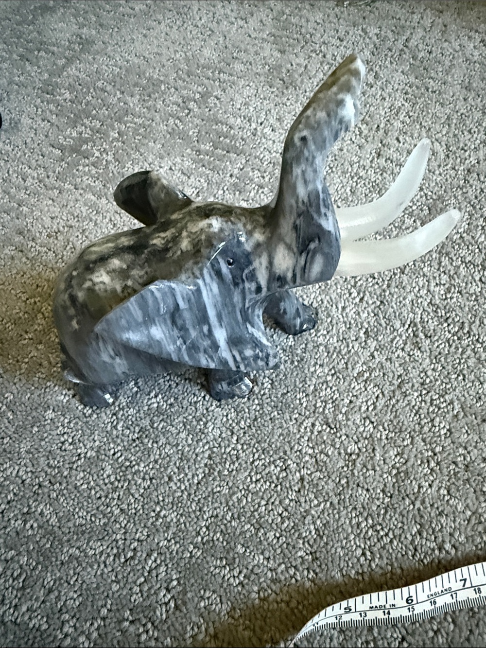 Decorative Black Marble Elephant Figurine with White Tusks